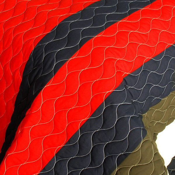 Red Navy Striped Teen Bedding Full/Queen Quilt Set Oversized Bedspread