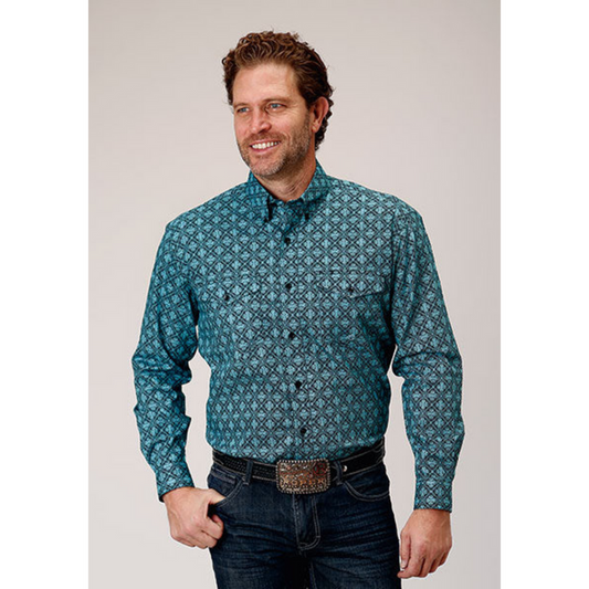 Roper Men's Lattice Medallion Print Long Sleeve Shirt