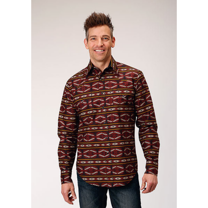Roper Men's Red Aztec Long Sleeve Snap Western Shirt