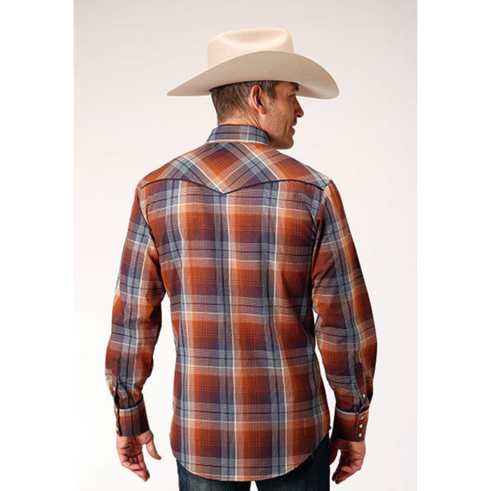 Roper Men's Red Plaid Embroidered Long Sleeve Snap Western Shirt
