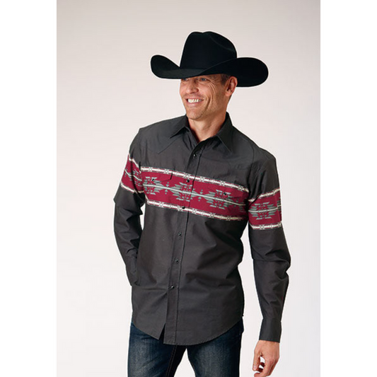 Roper Men's Vintage Southwestern Print Long Sleeve Snap Western Shirt