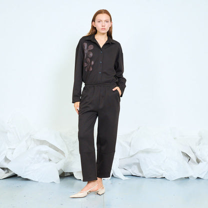 Sculptural floral appliqué blazer with rounded hem wholesale