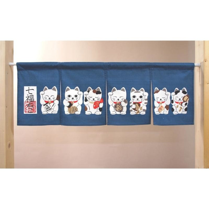 Short Noren Curtain - Blue Neko 85 x 30 cm (33.5’’ x 11.8’’)