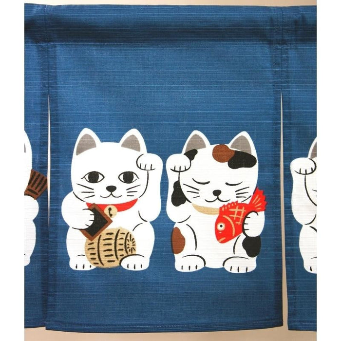 Short Noren Curtain - Blue Neko 85 x 30 cm (33.5’’ x 11.8’’)