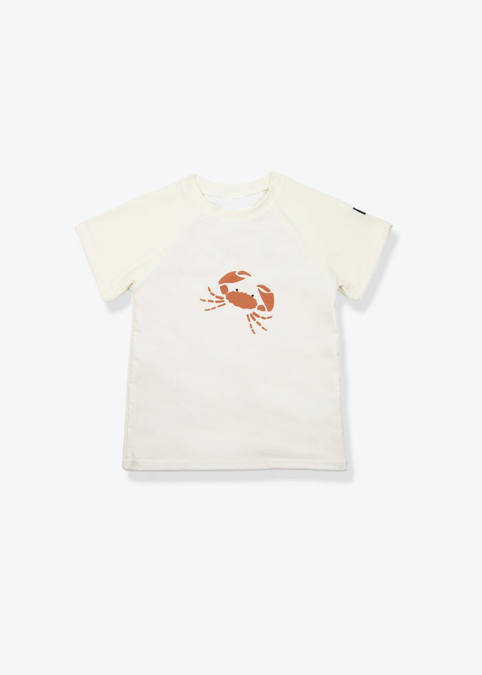 Kids crab-print short sleeve rashguard – front view