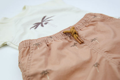 Kids palm tree print short sleeve rashguard – front view