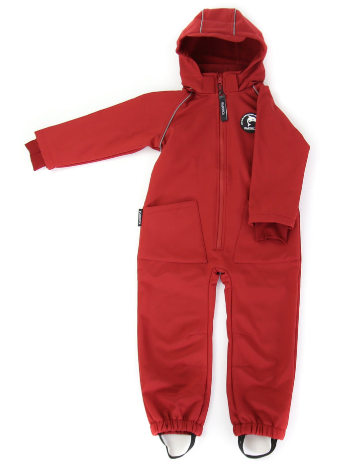 Kids merlot softshell play suit – front view