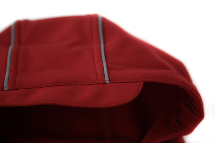 Close-up of waterproof breathable fabric – merlot softshell suit