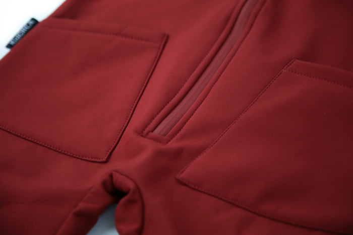Close-up of waterproof breathable fabric – merlot softshell suit