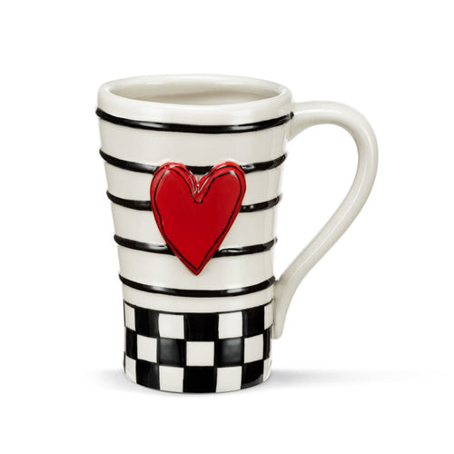 Stoneware Checker Red Heart Mug