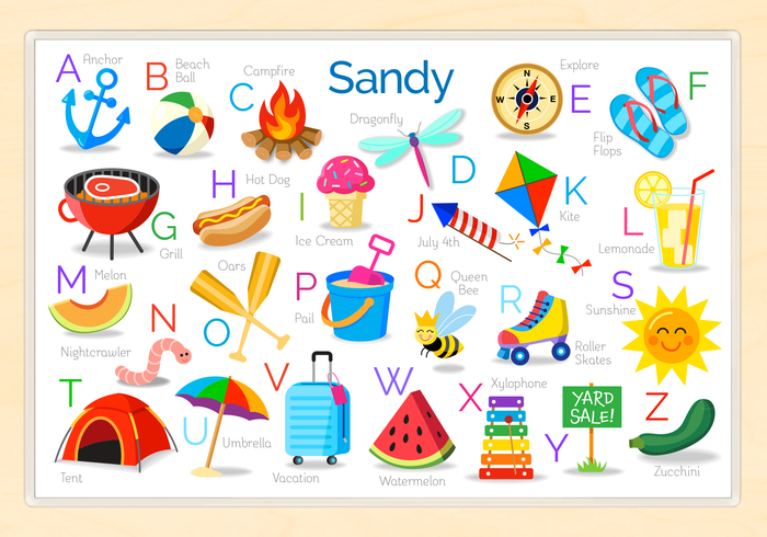 Summer Alphabet Personalized Kids Placemat 18" x 12" with Alphabet - Custom USA