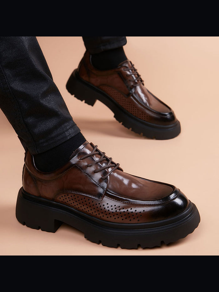Brown handcrafted genuine leather shoes - color image