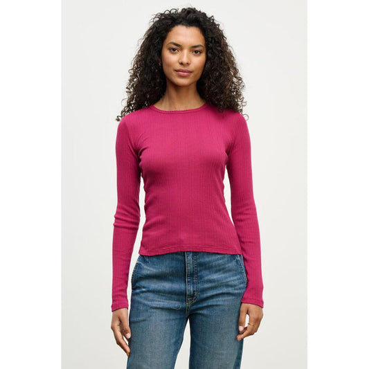 Velvet by Graham & Spencer Mauri Long Sleeve Pointelle Tee in Jewel