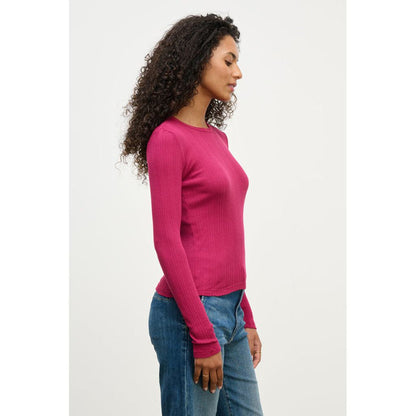 Velvet by Graham & Spencer Mauri Long Sleeve Pointelle Tee in Jewel