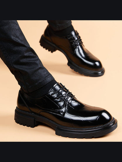Black handcrafted genuine leather shoes - color image