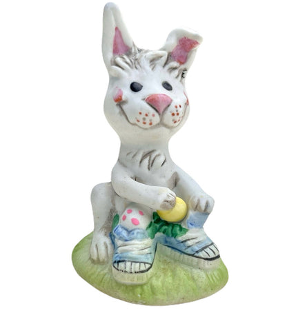 Vintage Suzy’s Zoo Easter Bunny Rabbit with Easter Eggs 3.5" Collectible Figurine Statue by Suzy Spafford Enesco 1979