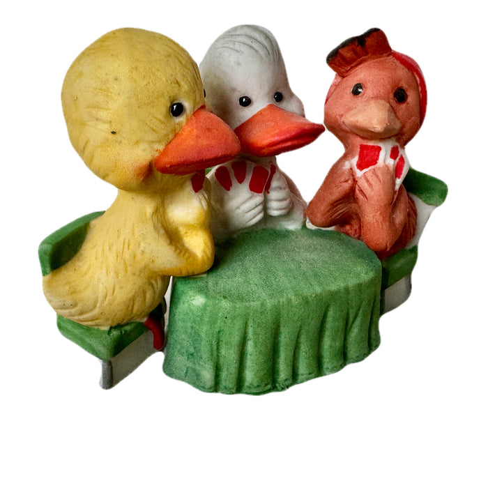 Vintage Suzy’s Zoo Three Friends Playing Cards Collectible Porcelain Bisque Figurine Statue by Suzy Spafford Enesco 1979