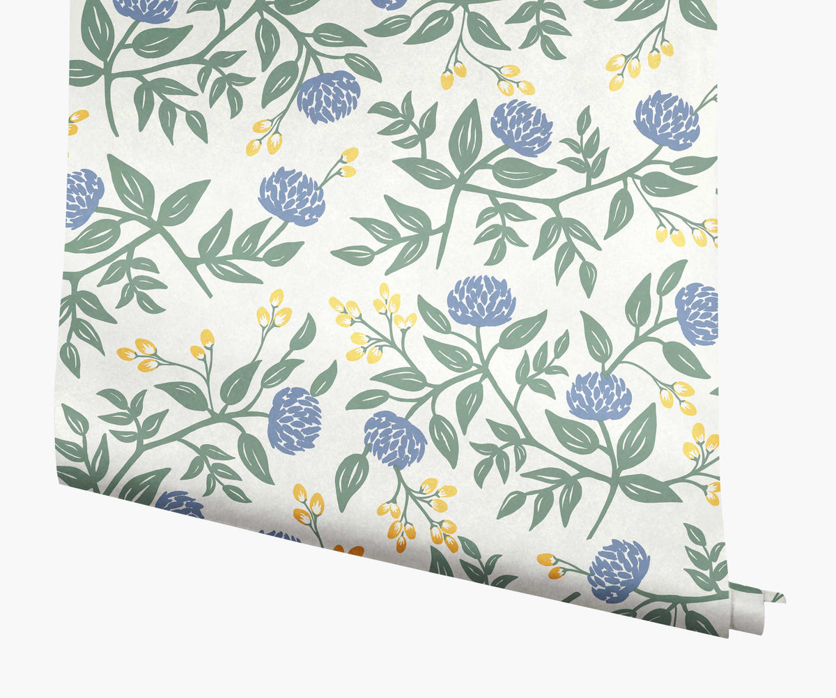 Peonies Wallpaper - Periwinkle & Sage