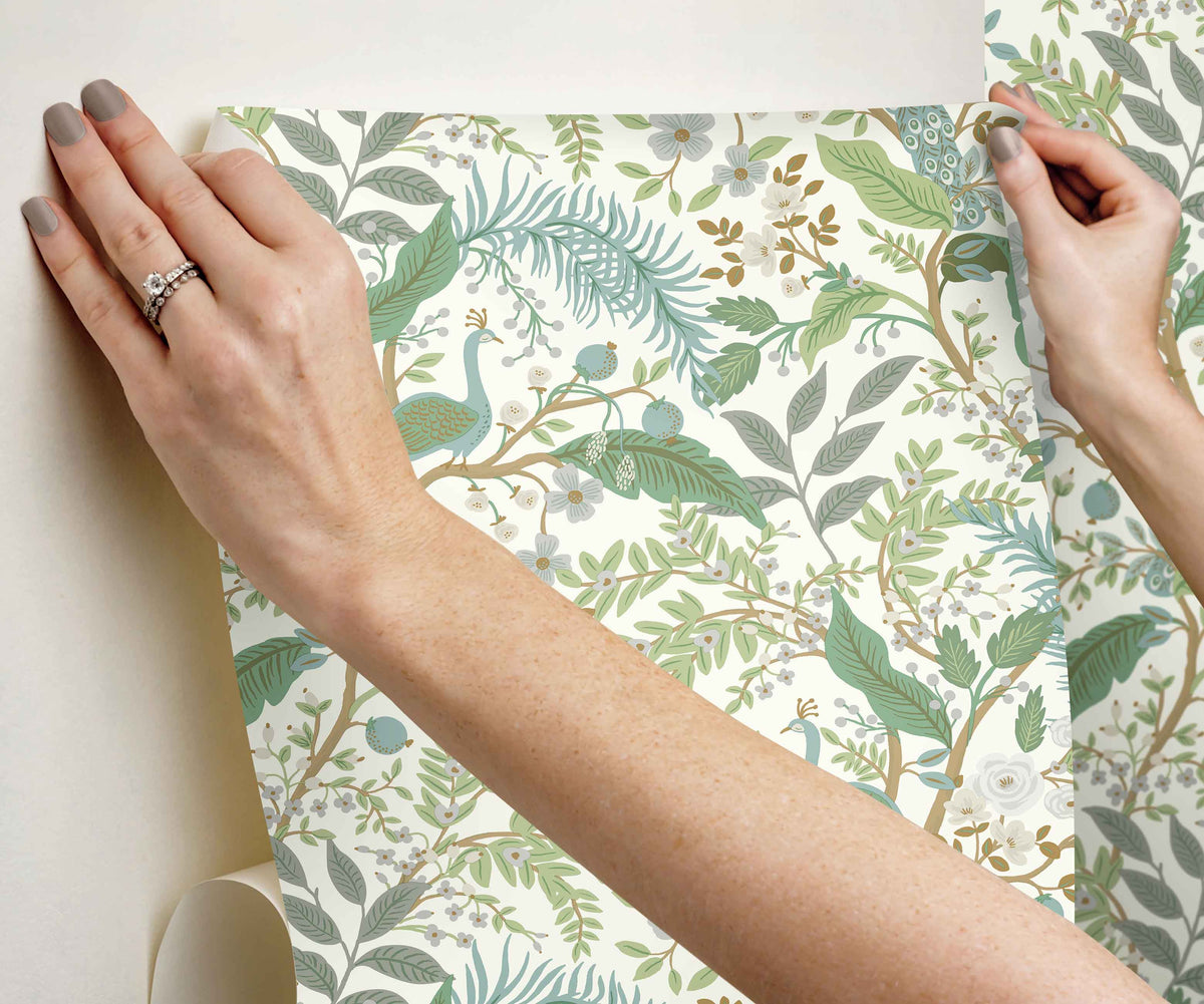 Peacock Garden Peel & Stick Wallpaper - White