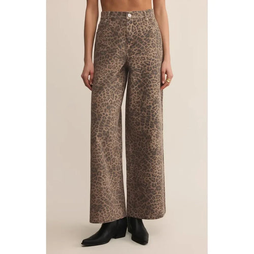 Z Supply Marli Denim Leopard Pant in Desert Tan