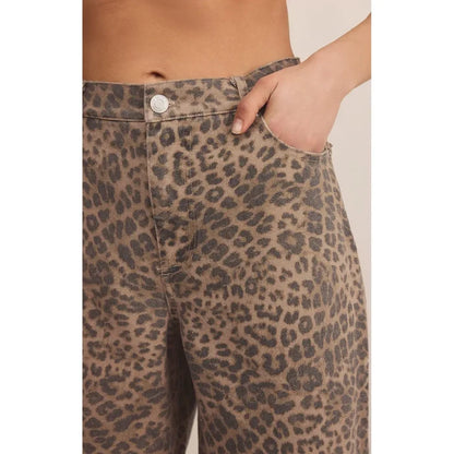 Z Supply Marli Denim Leopard Pant in Desert Tan